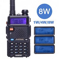 рация baofeng uv-5r 8w  чёрный (uhf/vhf)дистанция до 10 км, 128 каналов, fm-радиоприемник, дисплей  фото