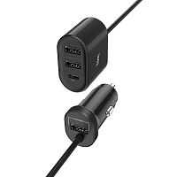 зарядное устройство в прикуриватель hoco z35 (qc3.0, 2400ma) 3 usb + type-c выход, длина кабеля 1.2м  фото